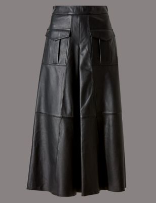 Tailored Fit Leather Midi Skirt